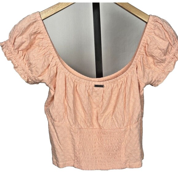 Billabong Crop Top Puff Ruffle Short Sleeve Smocked Large Beach Boho Romantic‎ - Picture 3 of 5